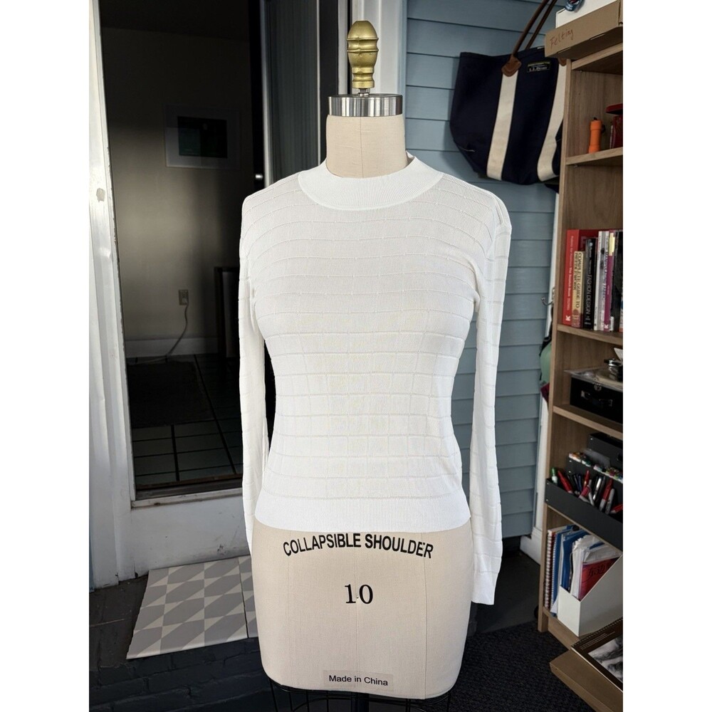 Club Monaco Womens Long Sleeve Open Knit Crew Neck Top White Size Small